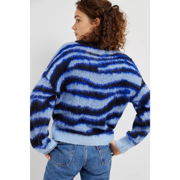 Anthropologie Salma Striped‎ Eyelash Sweater Blue Black Sz XS Casual Comfortable - Picture 2 of 13